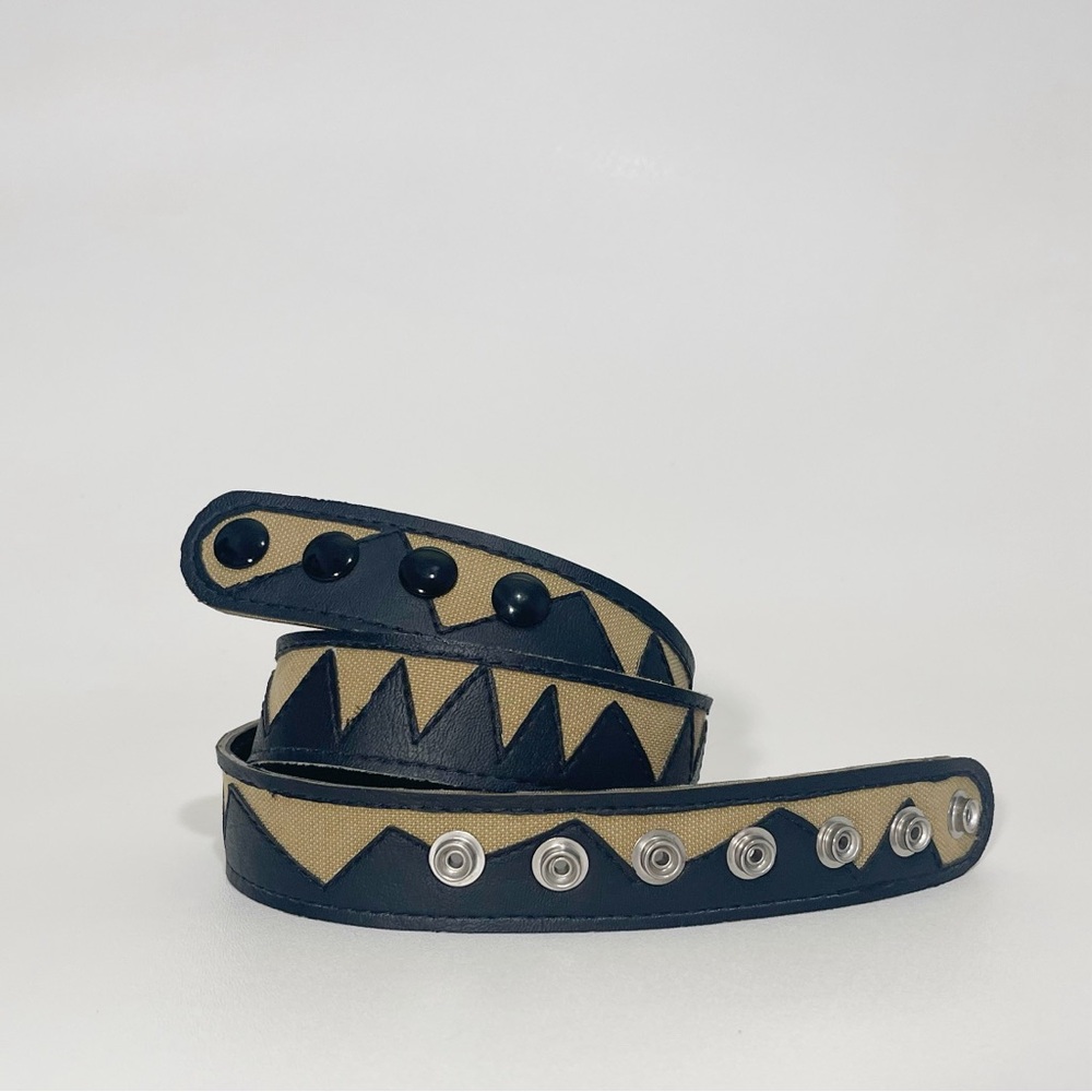 Handmade Adjustable Vinyl Belt with Snaps and Decorative Stitching